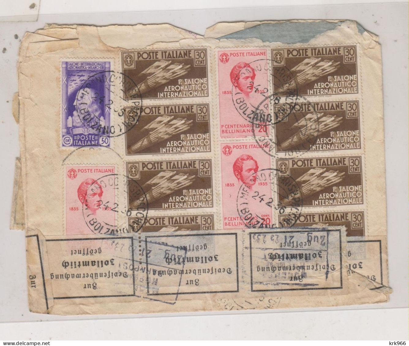 ITALY 1936 MERANO Registered  Cover To Germany - Storia Postale (Posta Aerea)