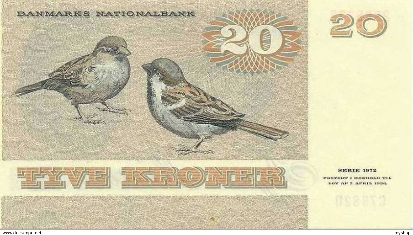 DK056_DANISH 20 KRONER BANKNOTE 1972 - Danemark