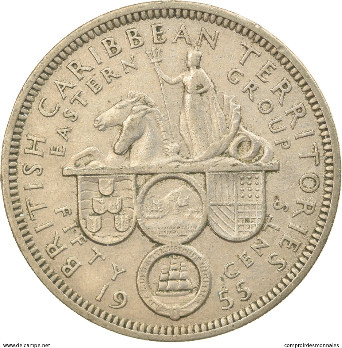 Monnaie, Etats Des Caraibes Orientales, Elizabeth II, 50 Cents, 1955, TTB - Territoires Britanniques Des Caraïbes