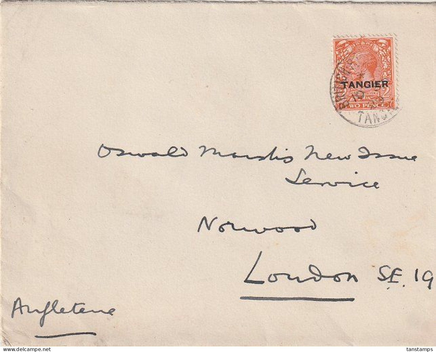 British Tangier - GB KGV 2d Cover ROTTERDAMSCHE LLOYD PSE - Morocco Agencies / Tangier (...-1958)