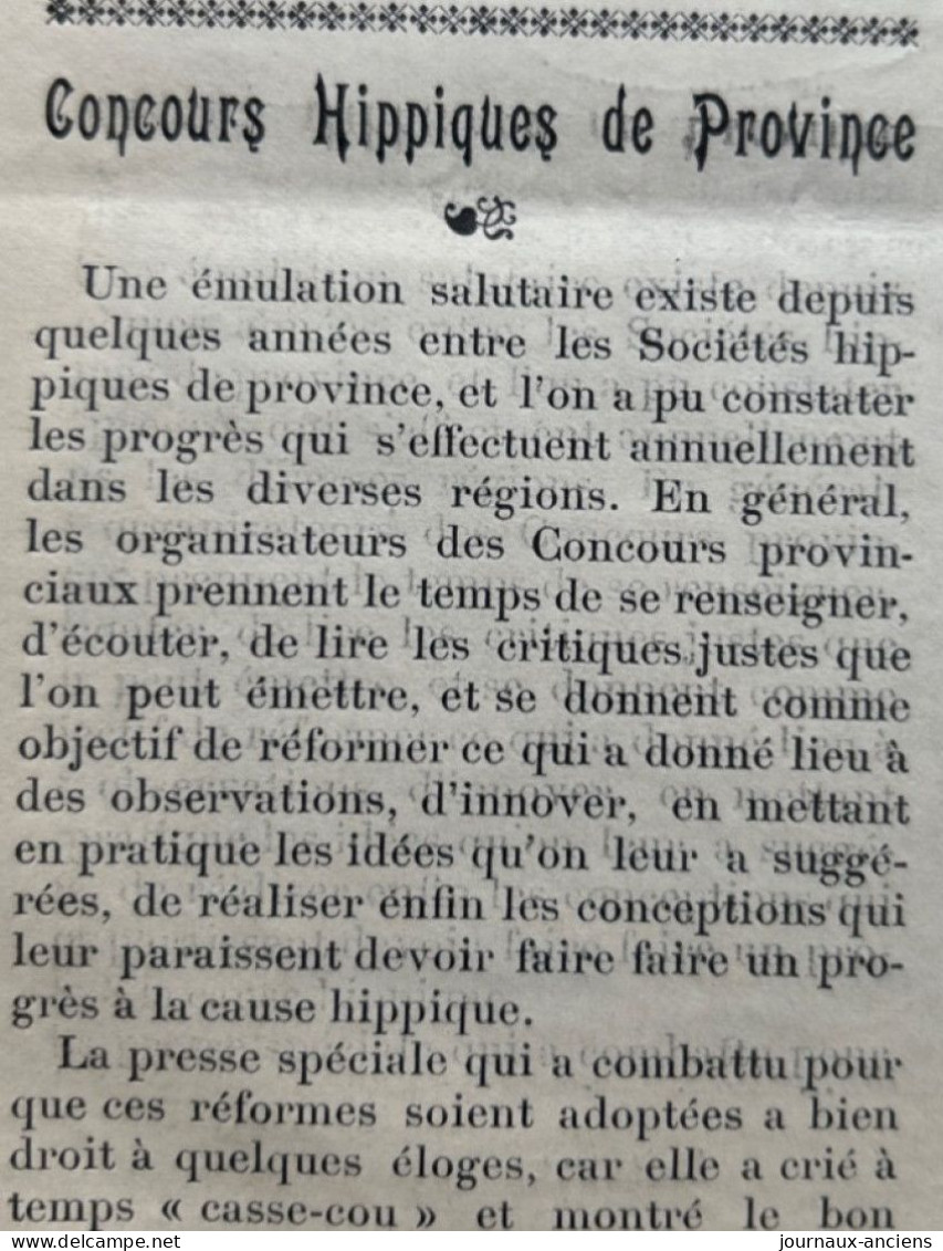 1901 Rare Revue Hippique LA GAZETTE HIPPIQUE Sportive Et Mondaine N° 9 - CHEVAUX DU MIDI - COURSES DE TARBES - GAILLON - Equitation