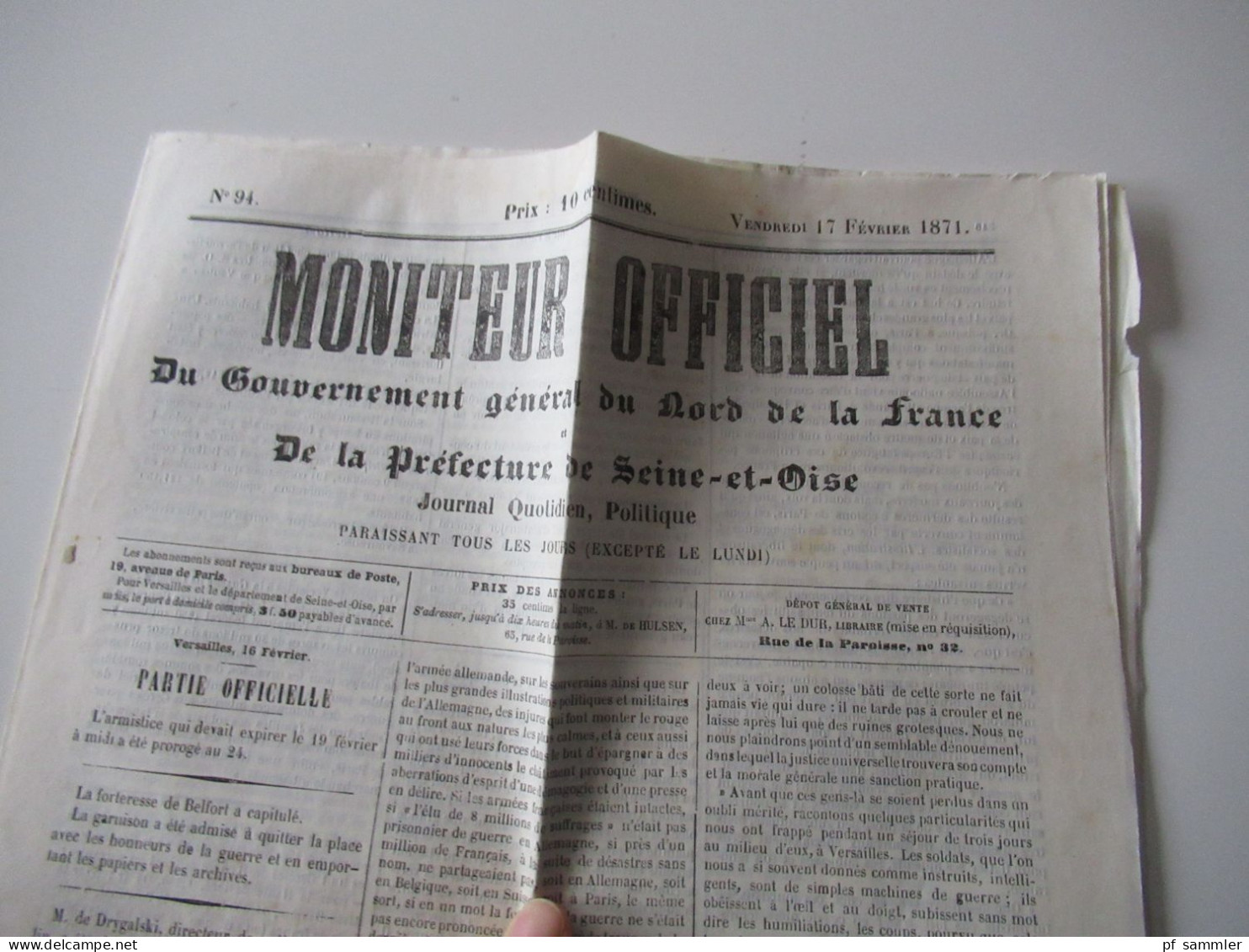 Guerre 1870 / Deutsch-Französischer Krieg / Zeitungen / Kriegberichte Fevrier 1871 / Moniteur Officiel Journal Quotidie