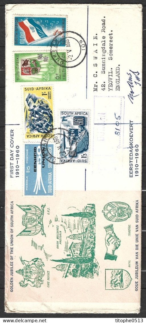 AFRIQUE DU SUD. Timbres De 1960 Sur Enveloppe 1er Jour Ayant Circulé. 50 Ans De L'Union Sud-Africaine. - FDC