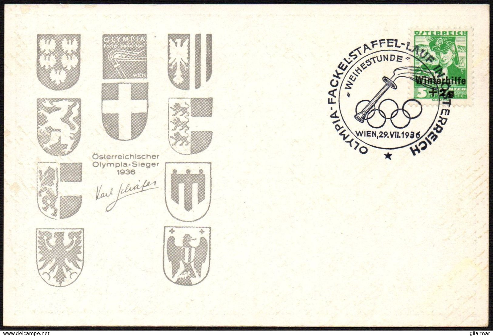 AUSTRIA WIEN 1936 - OLYMPIC TORCH RELAY IN AUSTRIA - OFFICIAL CARD - M - Zomer 1936: Berlijn