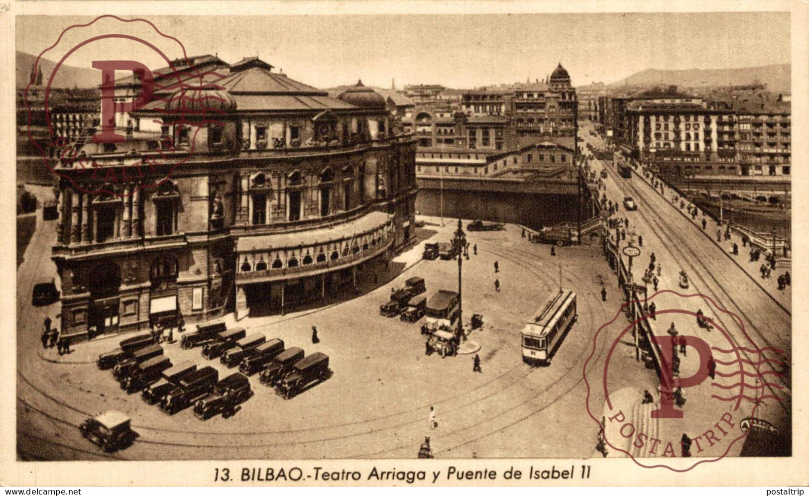 VIZCAYA. BILBAO. TEATRO ARRIAGA Y PUENTE DE ISABEL II. - Vizcaya (Bilbao)