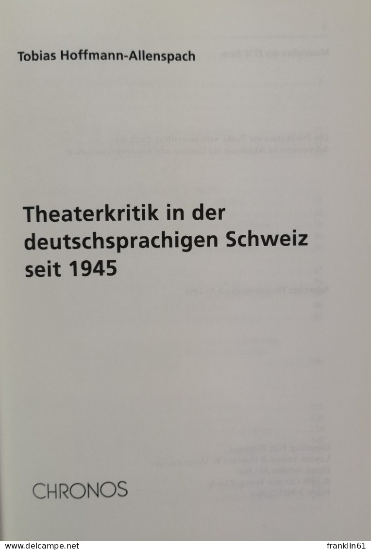 Theaterkritik In Der Deutschsprachigen Schweiz Seit 1945. Materialien Des ITW Bern 6. - Theatre & Dance