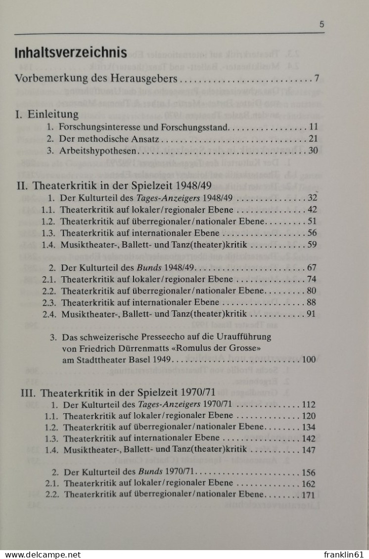 Theaterkritik In Der Deutschsprachigen Schweiz Seit 1945. Materialien Des ITW Bern 6. - Theatre & Dance