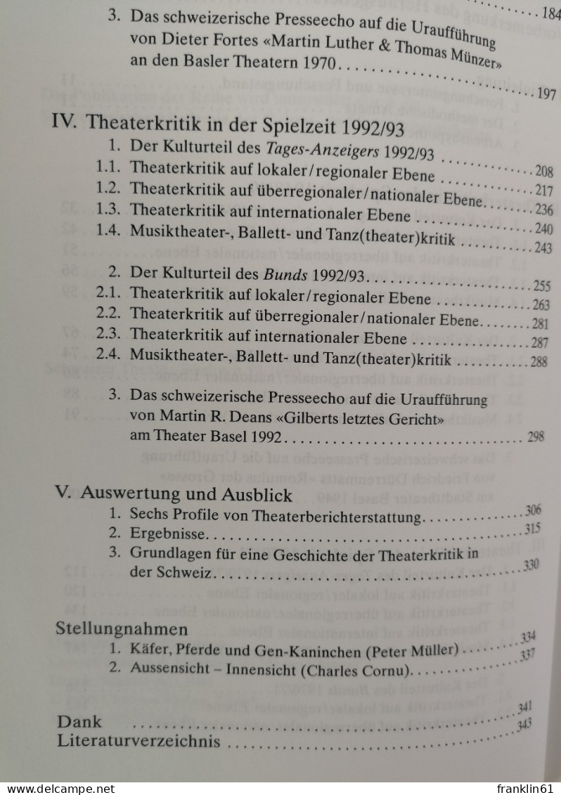 Theaterkritik In Der Deutschsprachigen Schweiz Seit 1945. Materialien Des ITW Bern 6. - Théâtre & Danse