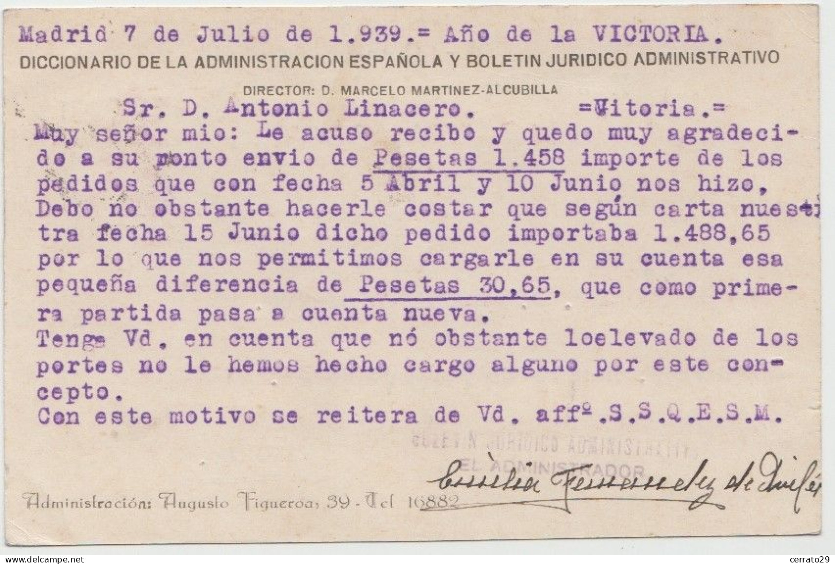 ENTERO POSTAL UTILIZADO PARA EL CORREO NACIONAL CON SELLO - 1931-....