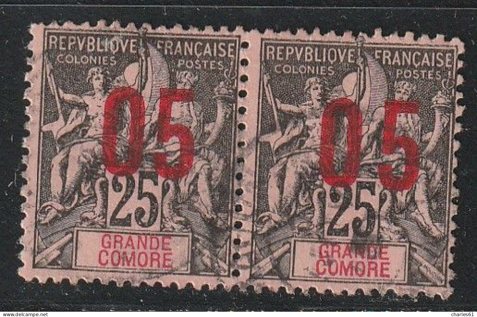 GRANDE COMORE - N°24A Obl (1912) Surcharge Espacée Tenant à Normal - Used Stamps