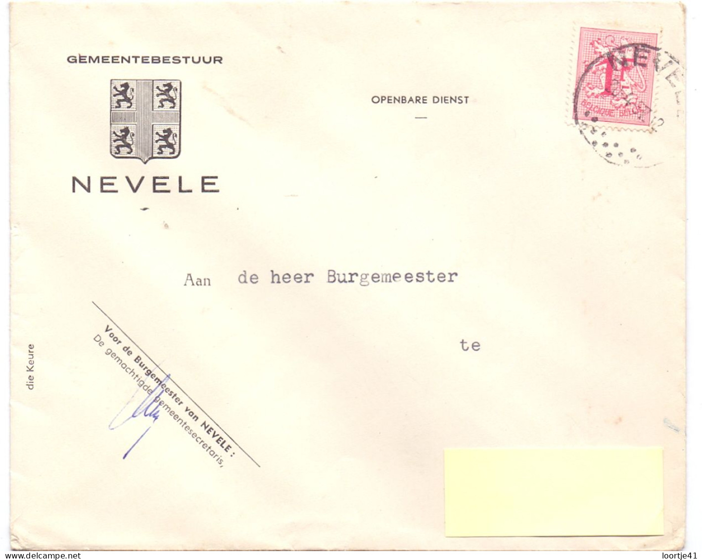 Omslag Enveloppe - Gemeentebestuur Nevele - Stempel 1957 - Enveloppes