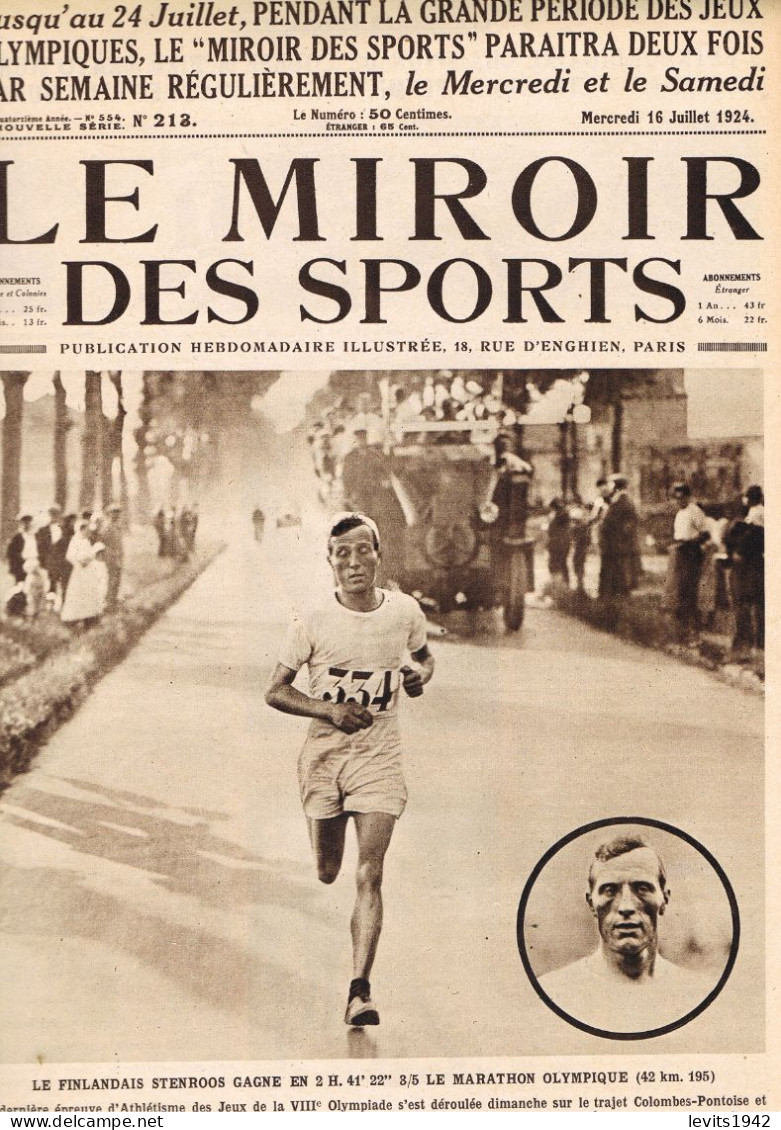 JEUX OLYMPIQUES 1924  - ATHLETISME - REVUE - MIROIR DES SPORTS - 16-07-1924 - CYCLISME - TOUR DE FRANCE - - Other & Unclassified