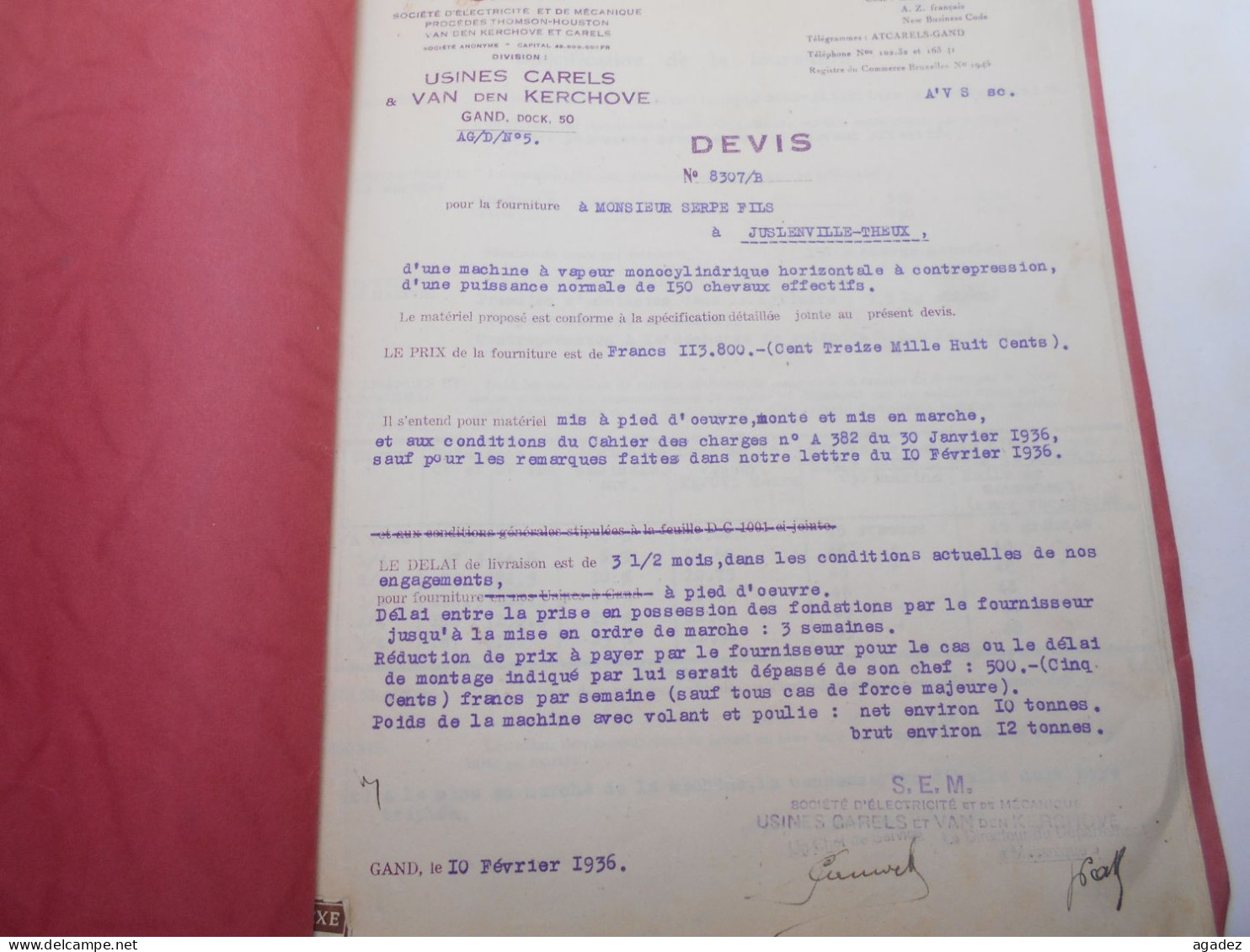 anciens documents Usines carels  &Van den Kerchove Gand Gent Electricité et mecanique 1936