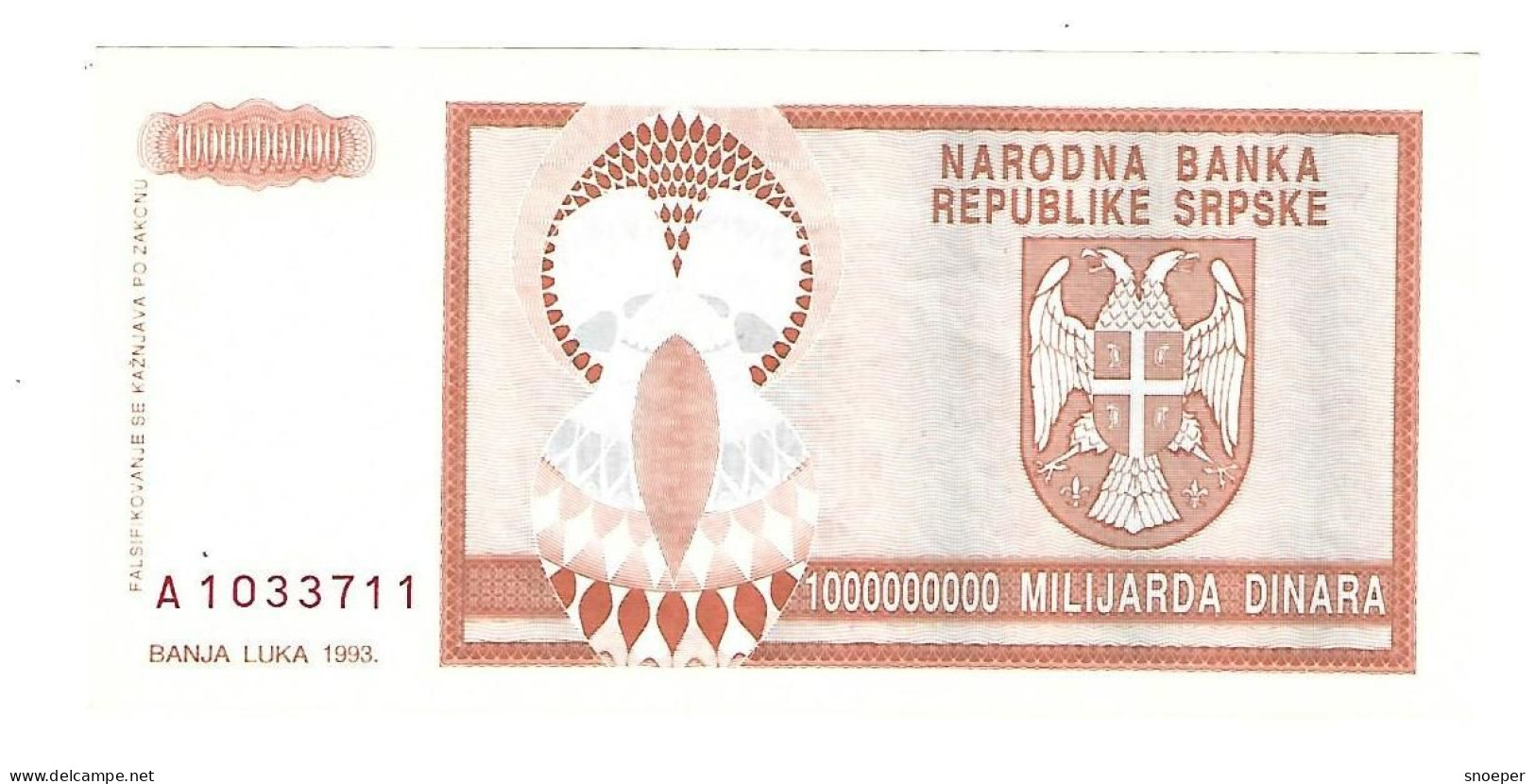 *croatia   Krajina 1.000.000.000 Dinara 1993   R17  Unc - Croazia