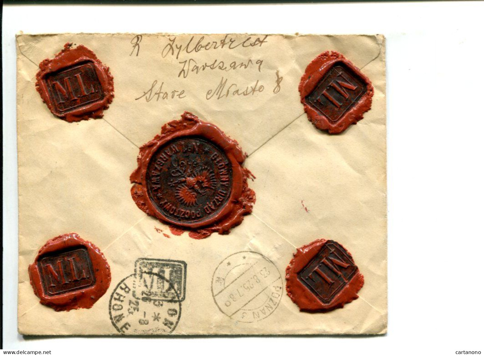 POLOGNE 1925 Lettre Sans Timbre En Valeur Déclarée(?) - Avec Cachets De Cire Au Dos - Lettres & Documents