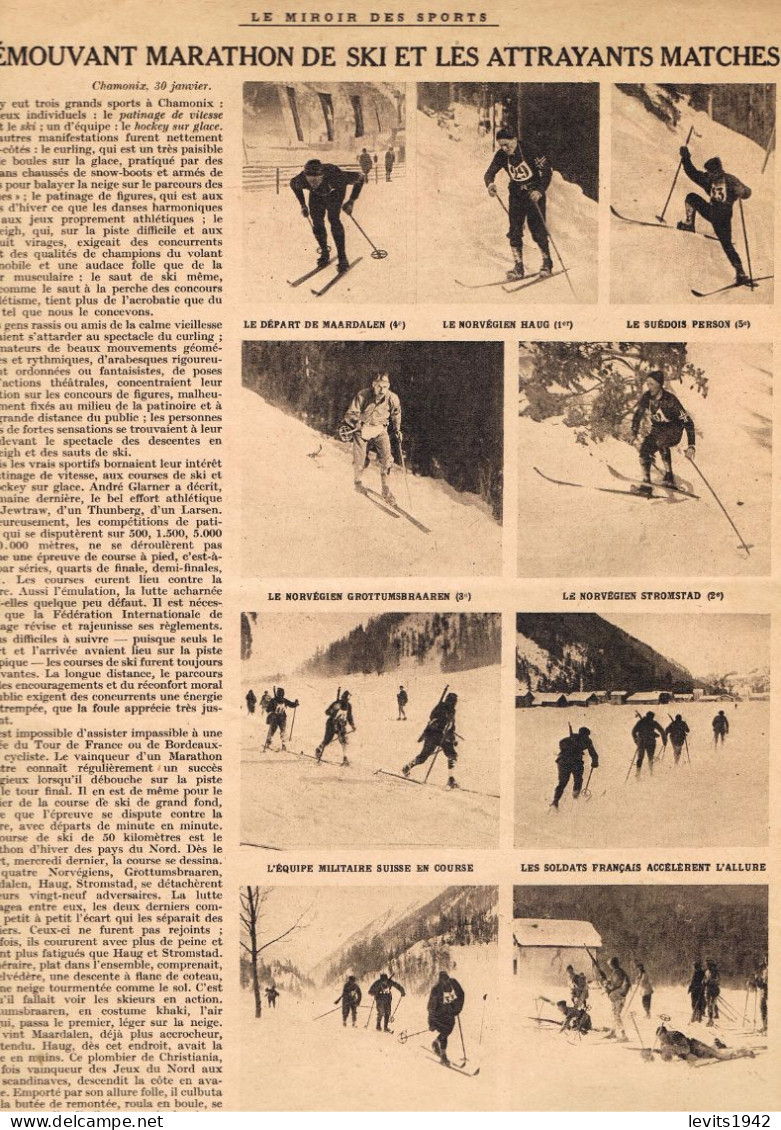 JEUX OLYMPIQUES 1924  - CHAMONIX - REVUE MIROIR DES SPORTS - 07-02-1924 - - Sonstige & Ohne Zuordnung