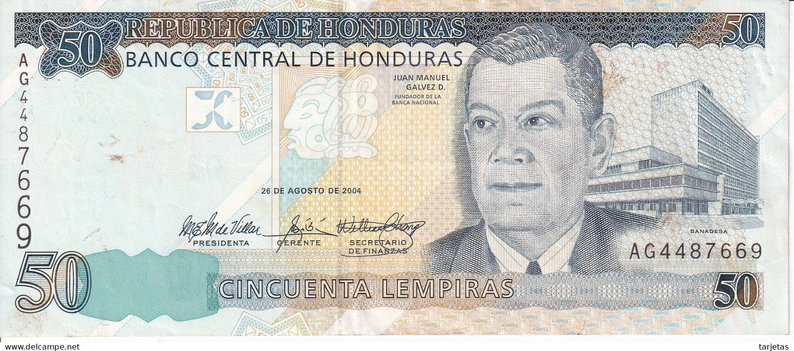 BILLETE DE HONDURAS DE 50 LEMPIRAS AÑO 2004 EN CALIDAD EBC (XF) (BANKNOTE) - Honduras