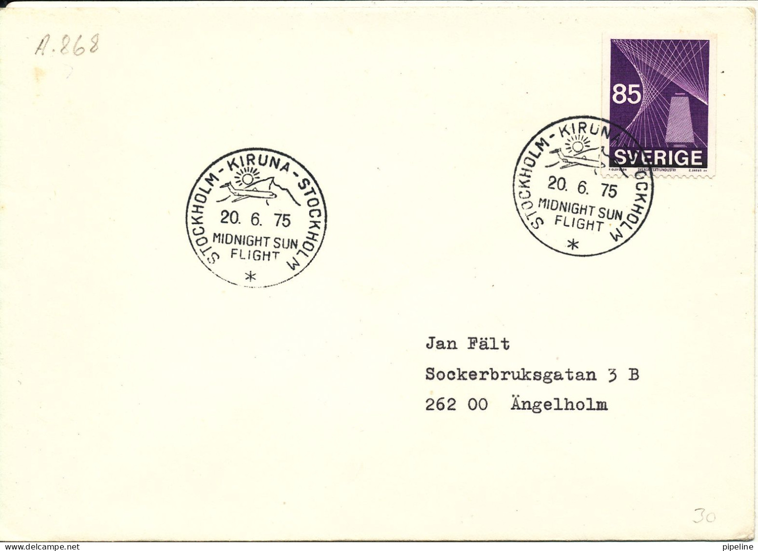 Sweden Cover Midnight Sun Flight Stockholm - Kiruna - Stockholm 20-6-1975 - Lettres & Documents