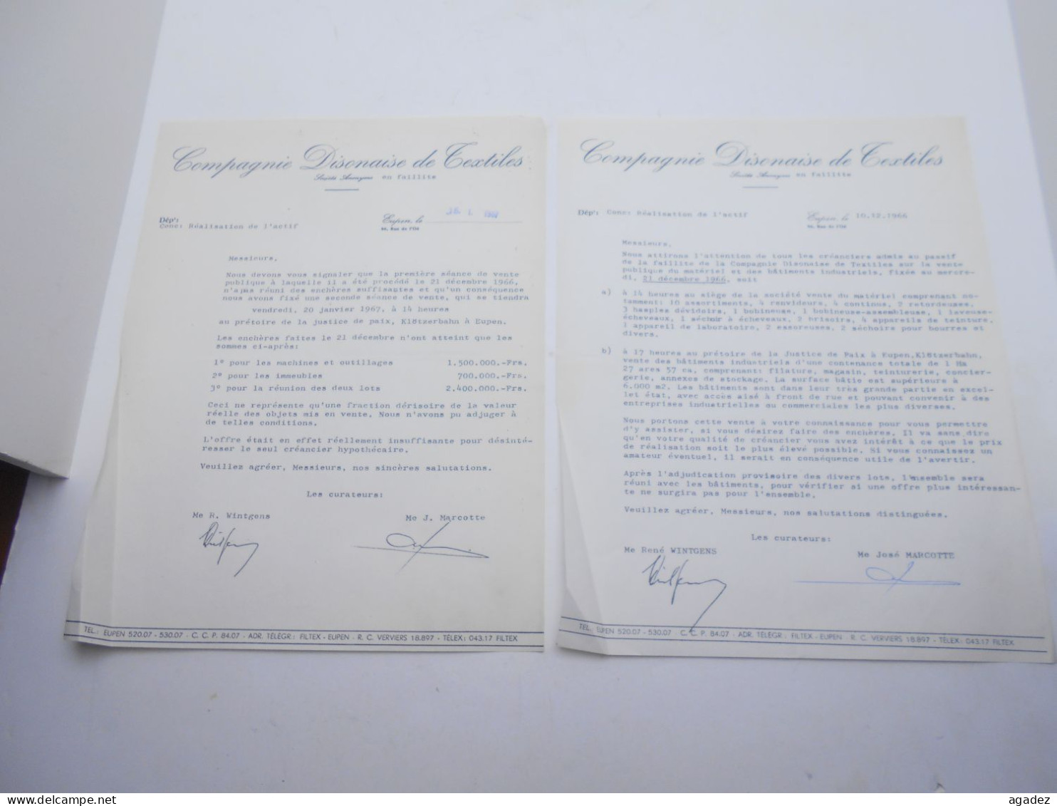 Anciens Documents Faillite Compagnie Disonaise De Textiles  Dison Verviers 1966 67 - 1950 - ...