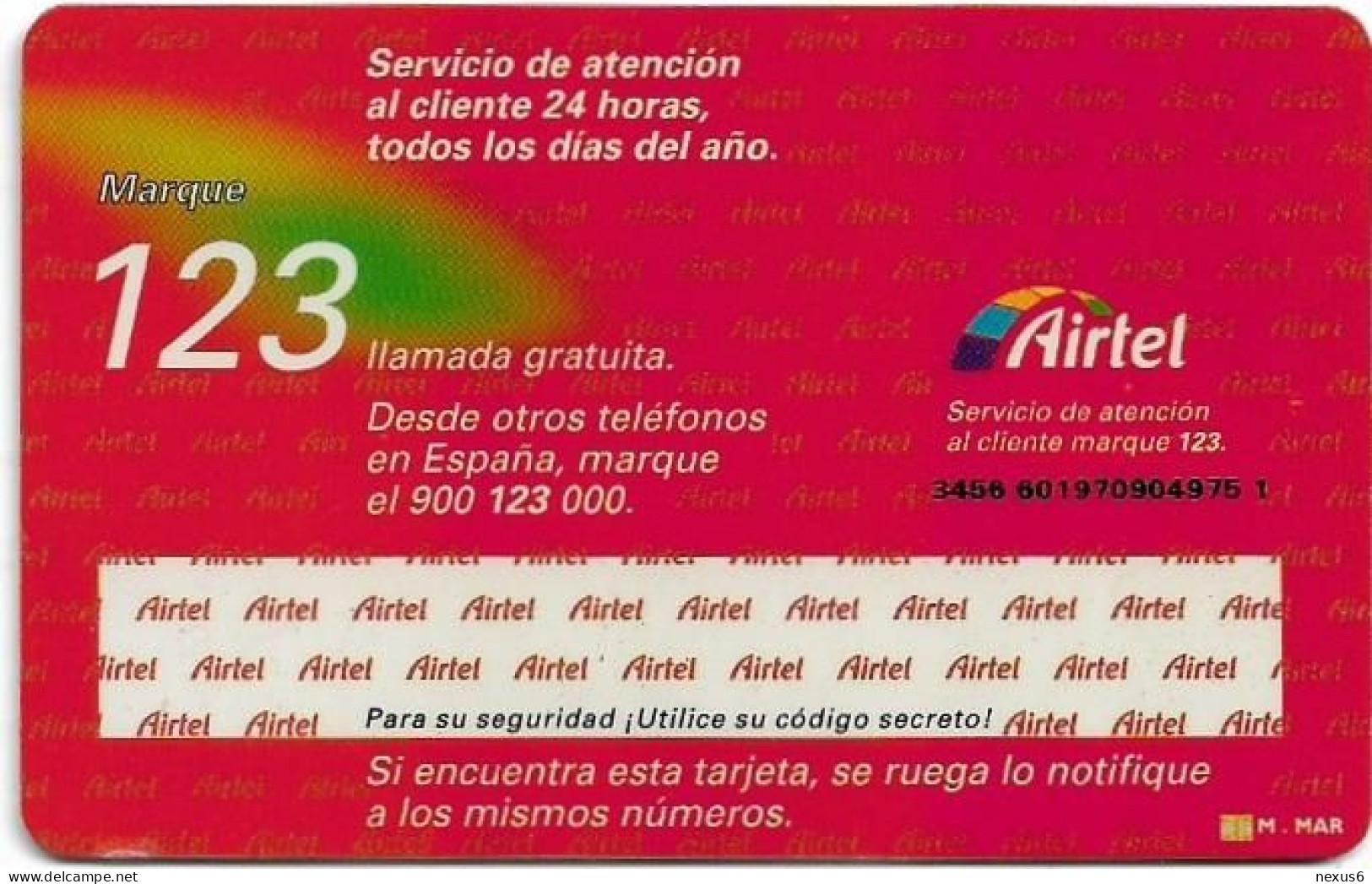 Spain - Airtel - Airtel Red (Logo At Bottom Right Corner Of Reverse), GSM SIM Full Face ISO - Airtel