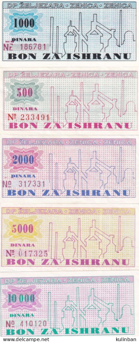 Bosnia And Herzegovina, Set Of 5 BONS / Vouchers Of The Zenica Railway, Complete Series - Bosnie-Herzegovine