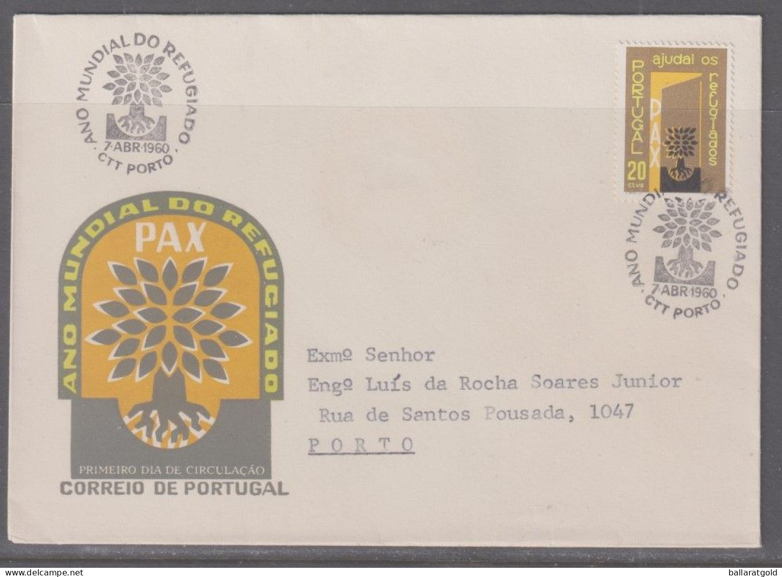 Portugal 1960 World Refugee Year First Day Cover To Porto - Lettres & Documents