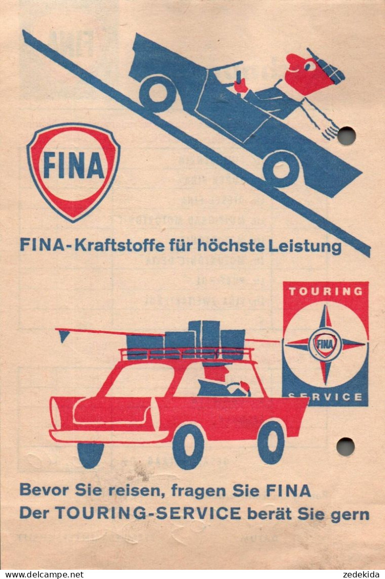 G9086 - FINA Tankstelle Kraftstoff Benzin DDR Grafik Werbung Reklame - 1950 - ...