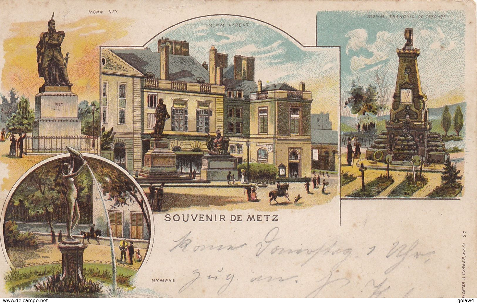 35359# CARTE POSTALE MONUMENT NEY FABERT 1870 1871 Obl METZ BATILLY BAHNPOST ZUG 1100 1902 DIPPACH LUXEMBOURG - Other & Unclassified