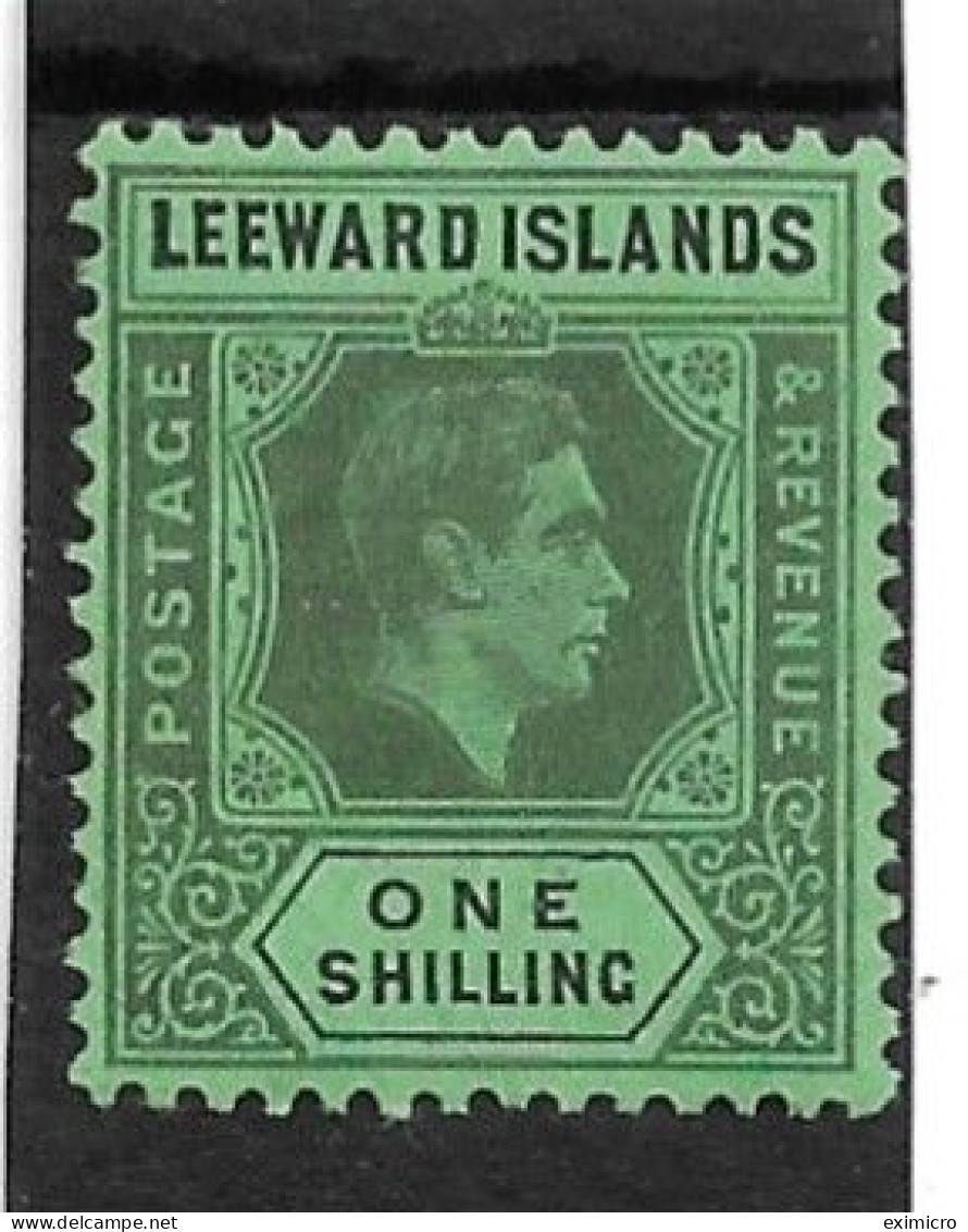 LEEWARD ISLANDS 1942 1s GREY AND BLACK/EMERALD SG 110ba MOUNTED MINT Cat £24 - Leeward  Islands