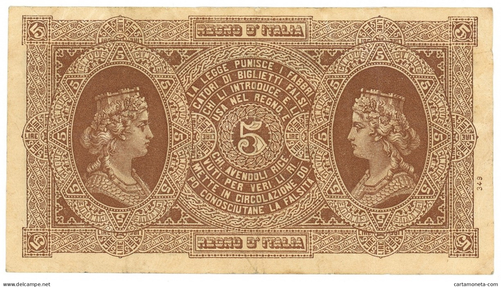 5 LIRE BIGLIETTO CONSORZIALE REGNO D'ITALIA 30/04/1874 BB/SPL - Biglietti Consorziale