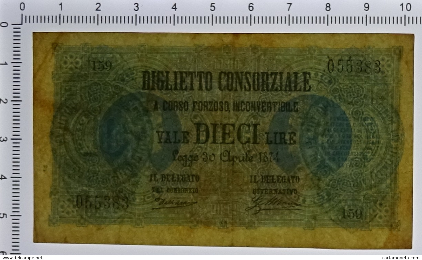 10 LIRE BIGLIETTO CONSORZIALE REGNO D'ITALIA 30/04/1874 BB/SPL - Biglietti Consorziale