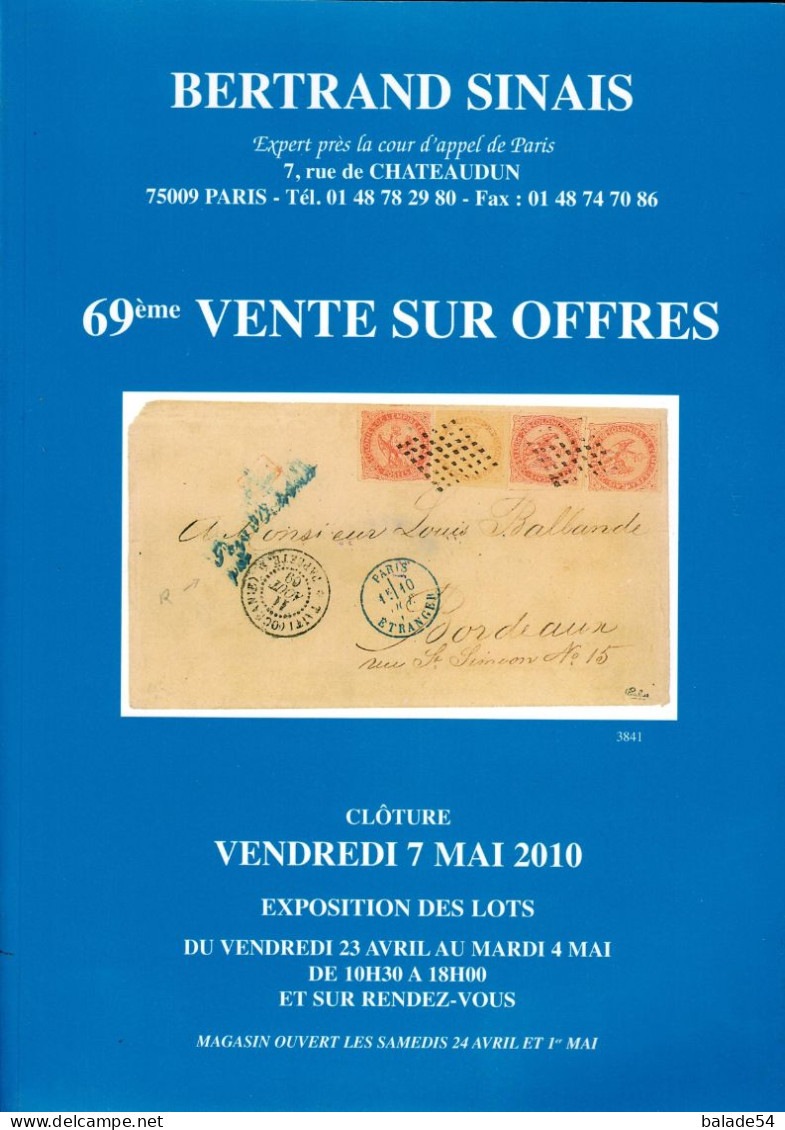 MARCOPHILIE POSTAL Bertrand SINAIS 69e  VENTE SUR OFFRES Clôture Vendredi 7 Mai 2010 - Catalogi Van Veilinghuizen