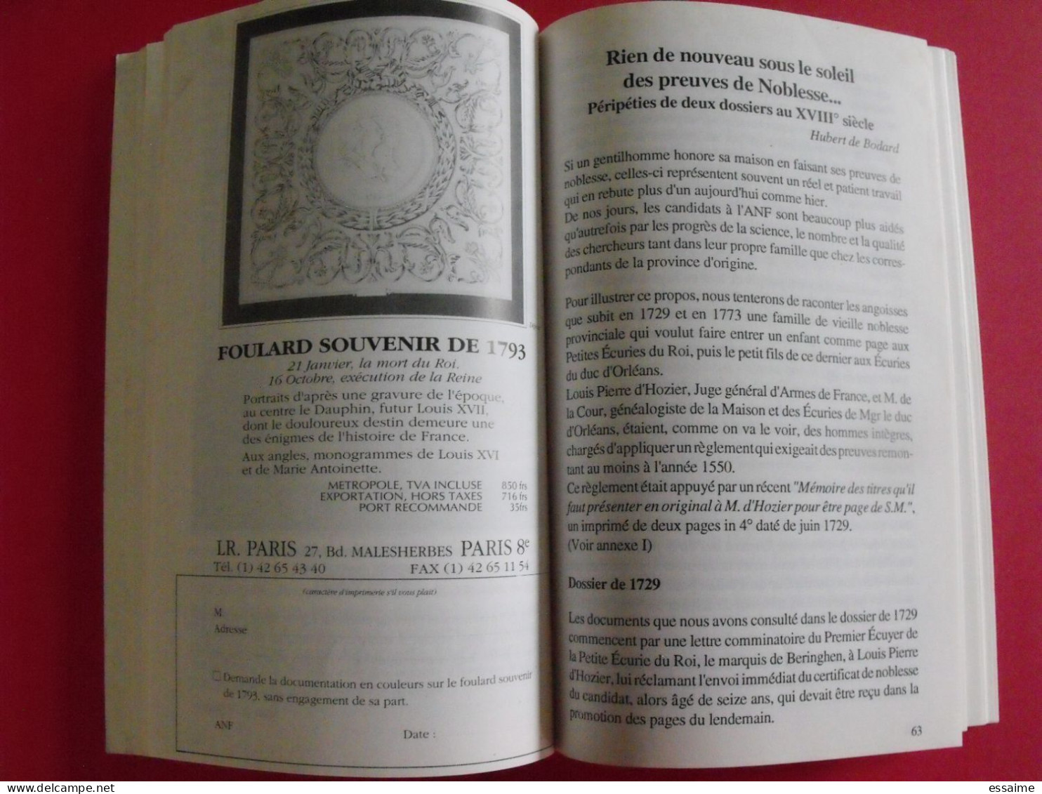 bulletin de l'association d'entraide de la noblesse française n° 218 janvier 1994. ANF