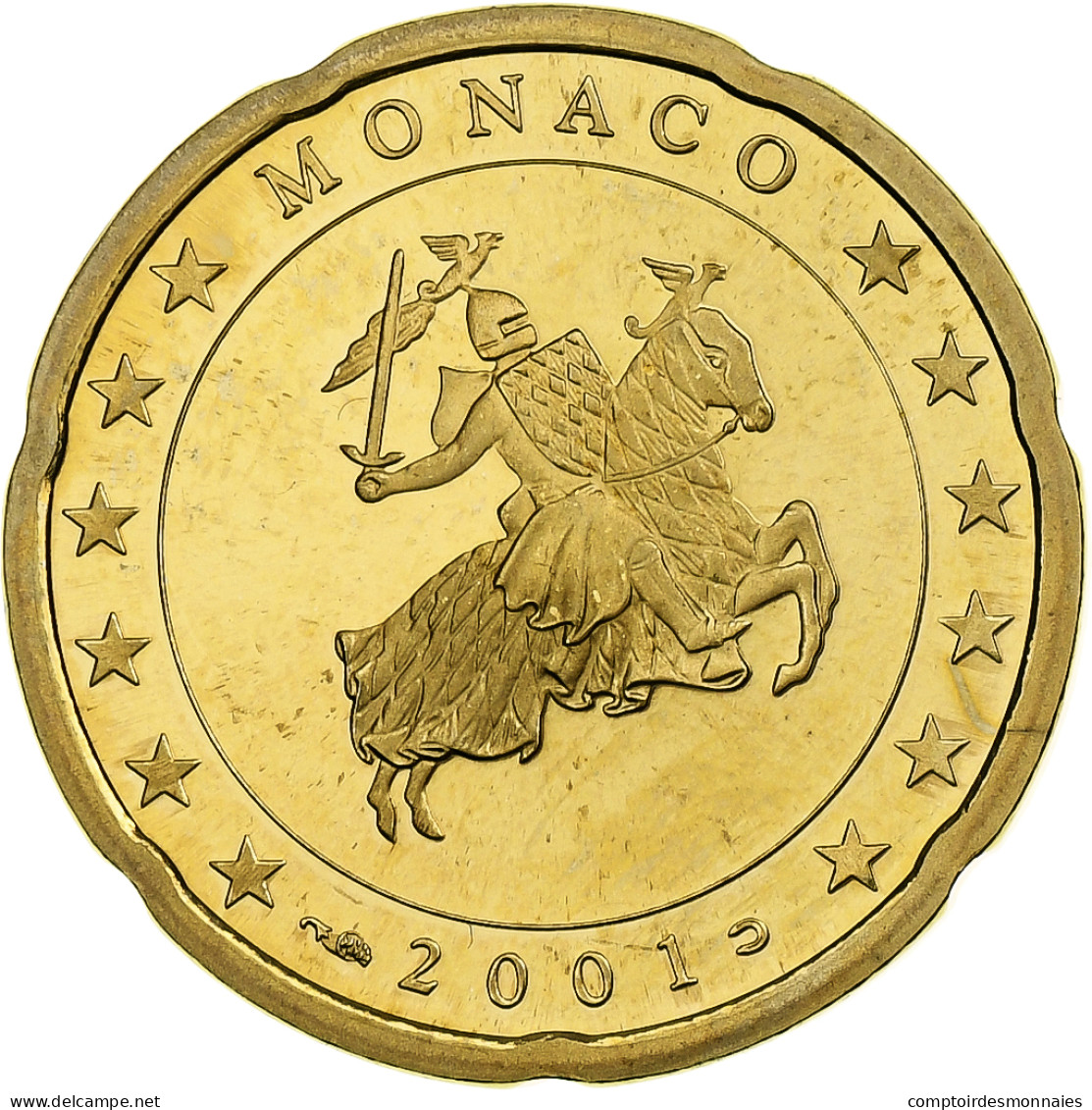 Monaco, Rainier III, 20 Euro Cent, Proof / BE, 2001, Paris, Laiton, FDC - Monaco