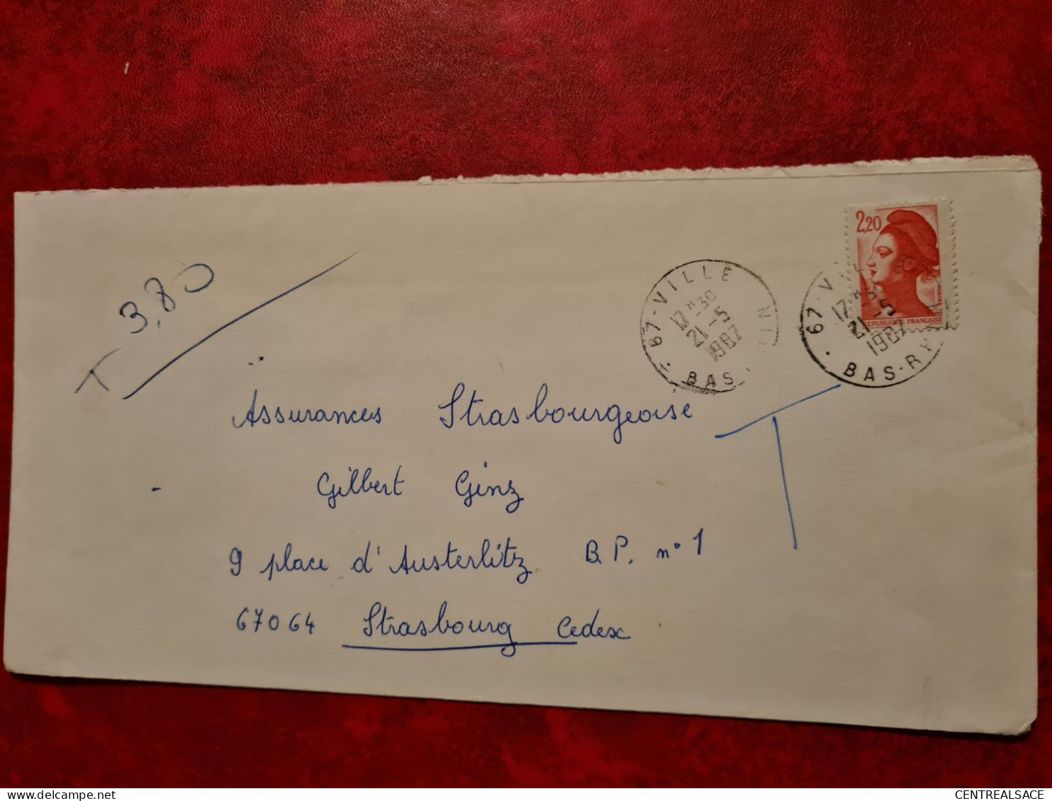 LETTRE 1987 VILLE   POUR  STRASBOURG    TIMBRES TAXE COLEOPTERES - Other & Unclassified