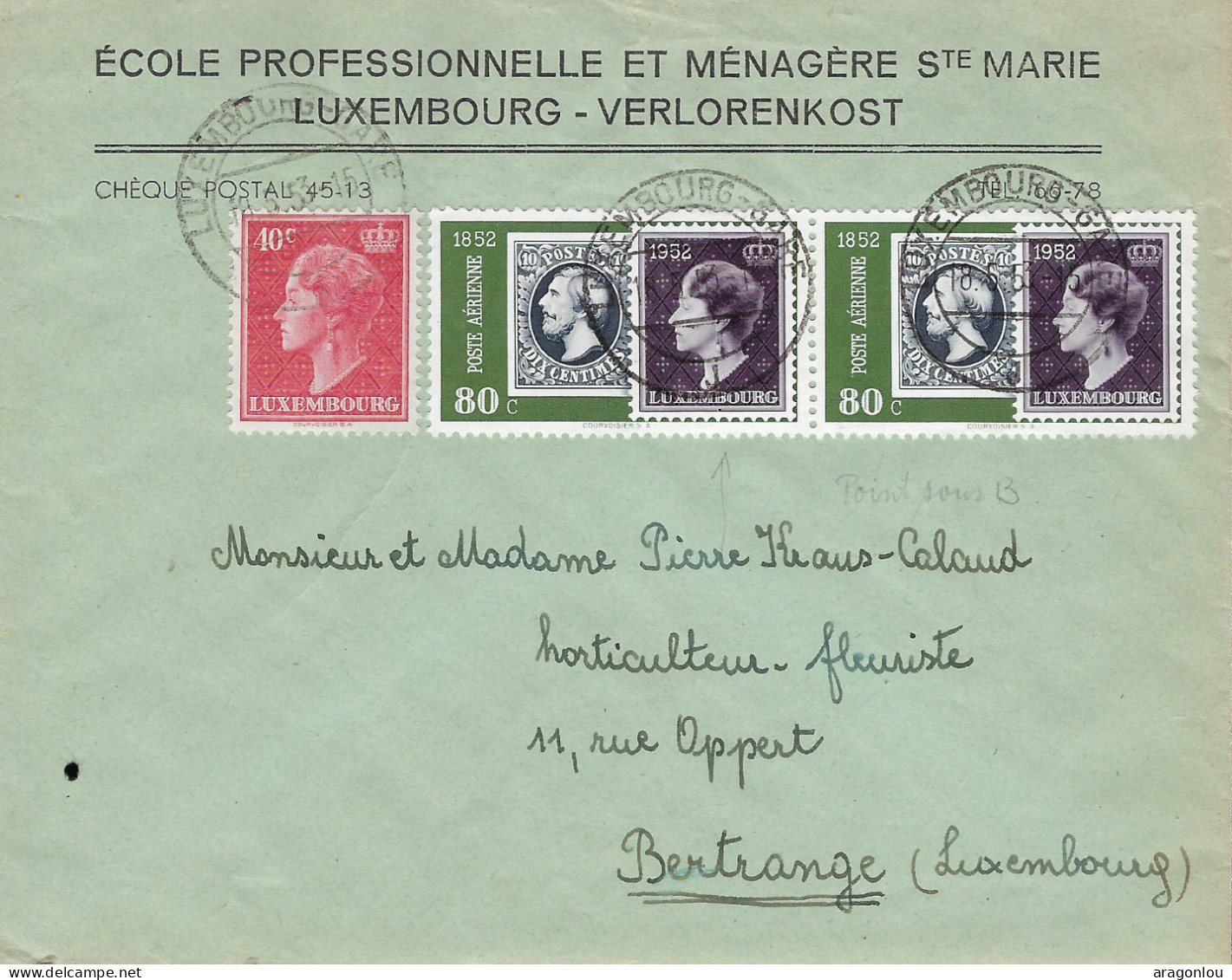 Luxembourg - Luxemburg  -   Lettre   ÉCOLE PROFFESSINELLE ET MENAGERE  Ste MARIE - Cartas & Documentos