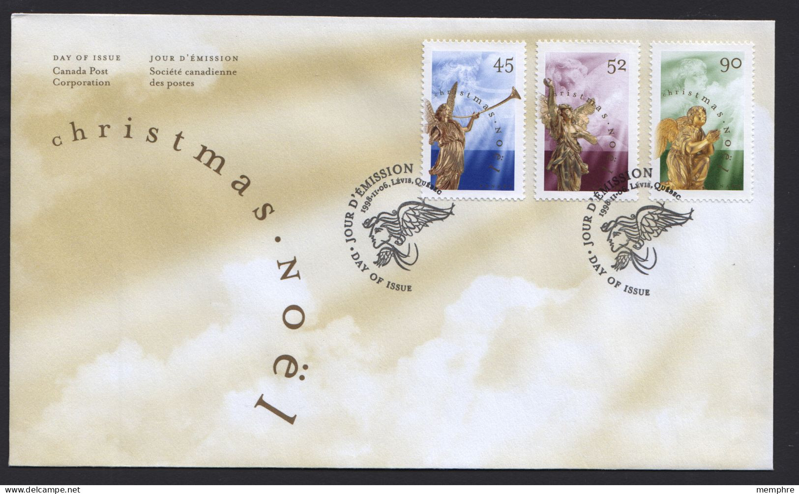 1998  Christmas Issue - Angels  Set Of 3 On Sigle FDC Sc 1764-6 - 1991-2000