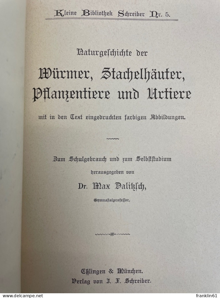 Naturgeschichte Der Würmer, Stachelhäuter, Pflanzentiere Und Urtiere.(Tierbuch). - Dieren