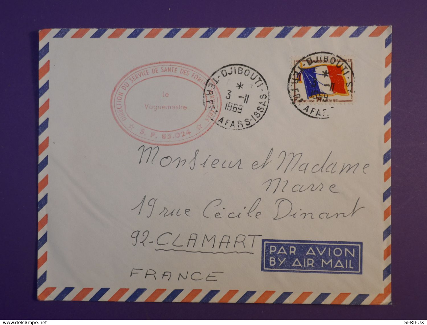 BN0 FRANCE  DJIBOUTI  BELLE LETTRE FM  1969 A CLAMART + AFF. INTERESSANT++ - Covers & Documents