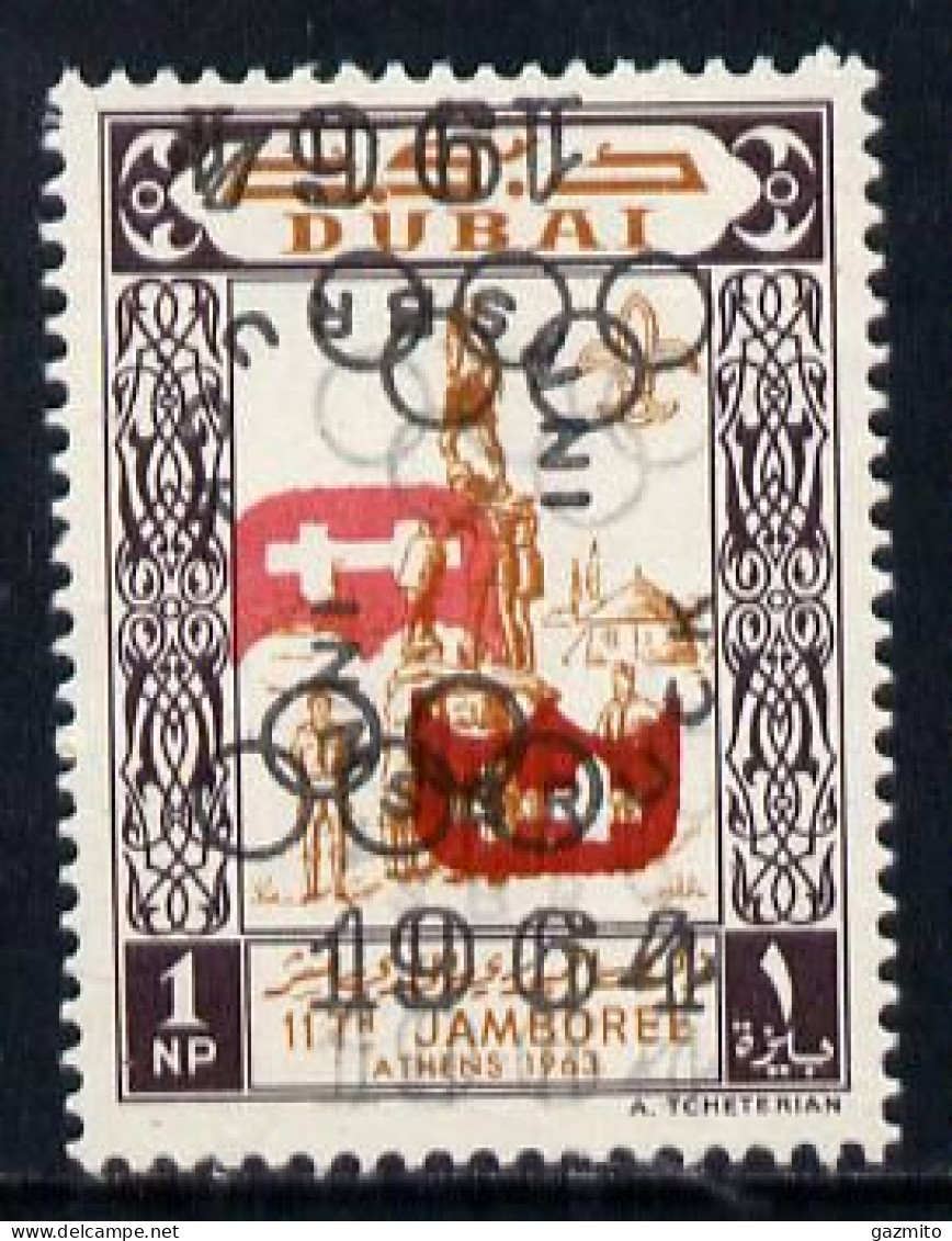 Dubai 1964, Olympic Games 1np Scouts Gymnastics, Opt'd, Black Trebled, Once Inverted & Red Doubled, Once Inverted, 1val - Oddities On Stamps