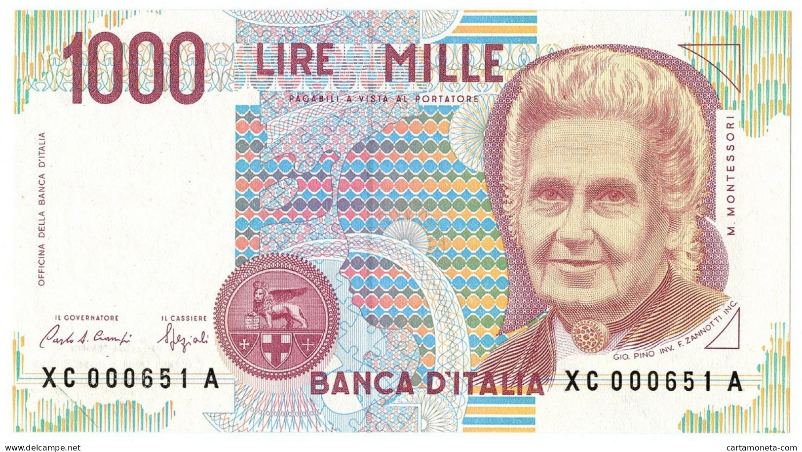 1000 LIRE MARIA MONTESSORI SERIE SOSTITUTIVA SERIALE XC 000651 A 09/10/1995 FDS - Altri & Non Classificati