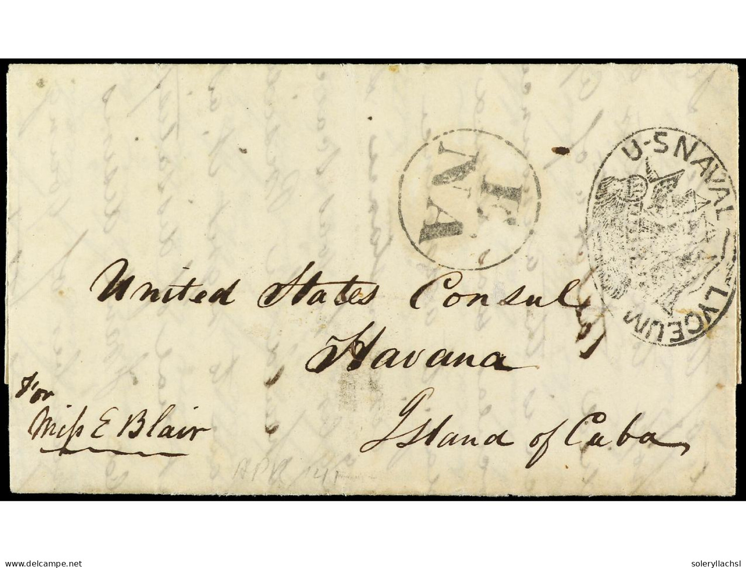 CUBA. 1841. WASHINGTON (Usa) A HABANA. Marca Ovalada Del U.S. NAVAL LYCEUM Y Marca De Entrada E/NA (Empresa, Norteameric - Autres & Non Classés