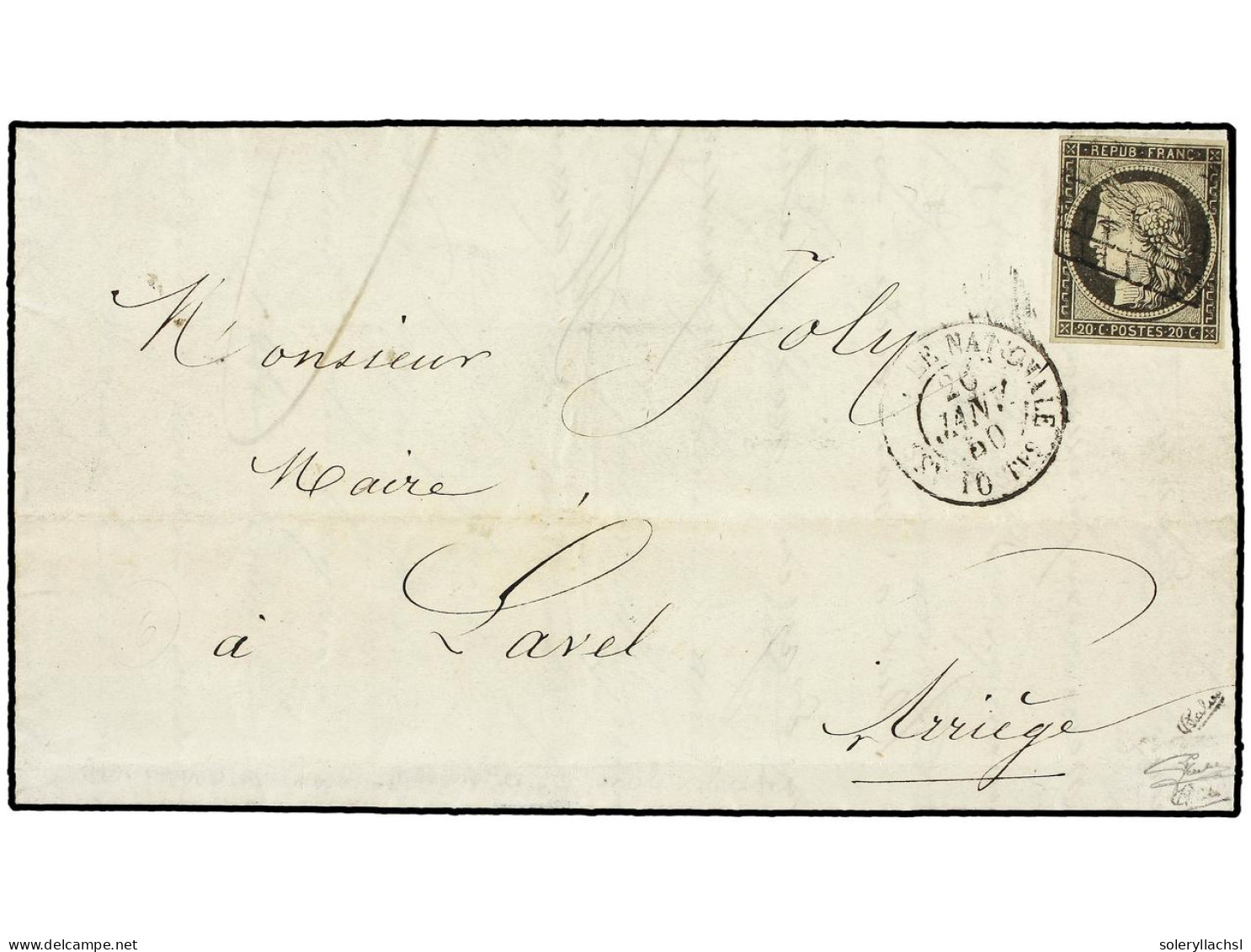 FRANCIA. 1850. PARÍS A LAVEL. 20 Cts. Negro. Mat. PARRILLA Y Fechador ASSEMBLÉE NATIONALE / POSTES. F. Gálvez Y Goebel.  - Other & Unclassified