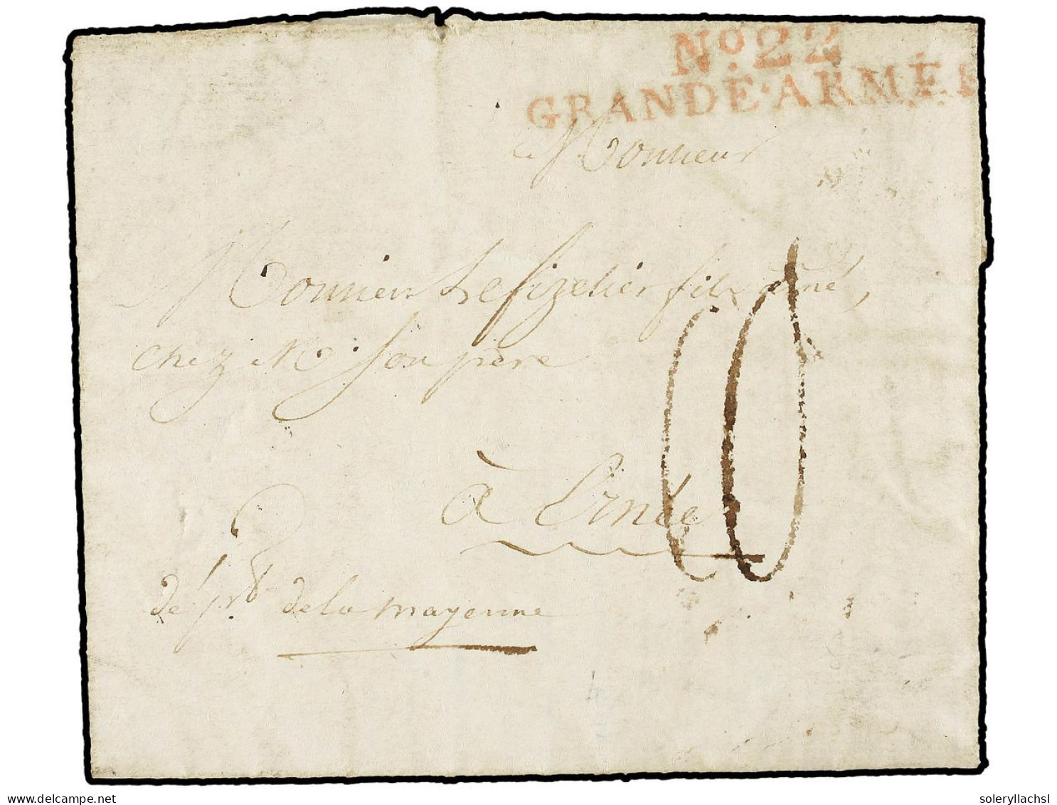 ALEMANIA. 1808 (20 Abril). FALKENTHAL (Germany) To FRANCE. Entire Letter With Red Nº22/GRANDE ARMÉE. VERY FINE. - Sonstige & Ohne Zuordnung