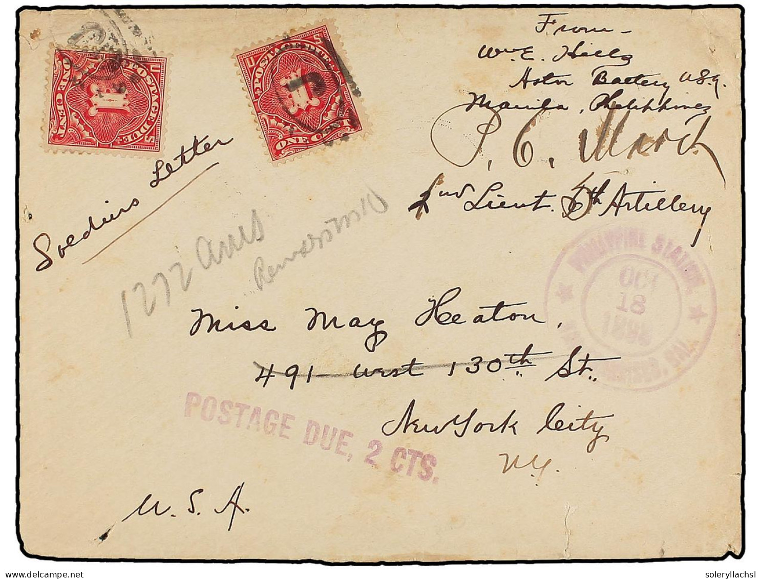 FILIPINAS. 1898 (October 18). USS OCCUPATION. MANILA To NEW YORK. Soldier's Letter Sent Unfranked, Manuscript Sender's D - Autres & Non Classés