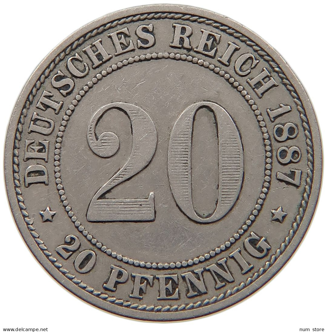 KAISERREICH 20 PFENNIG 1887 A  #t029 0159 - 20 Pfennig