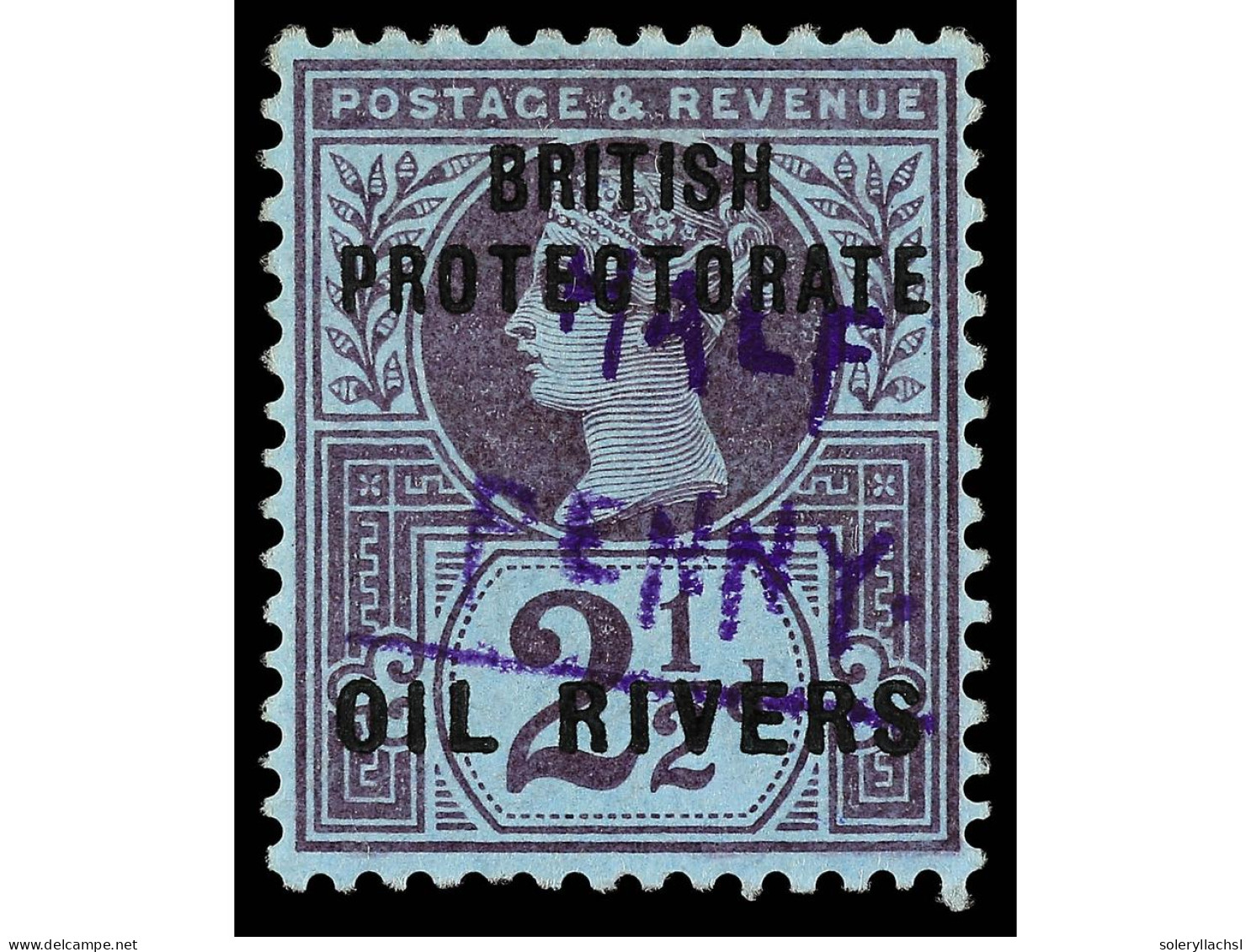 * COSTA DE NIGER. 1893. PROTECTORATE. 1/2 P. Violet On 2 1/2 P. One Of The RAREST Of All The Old Calabar Provisionals Wi - Sonstige & Ohne Zuordnung