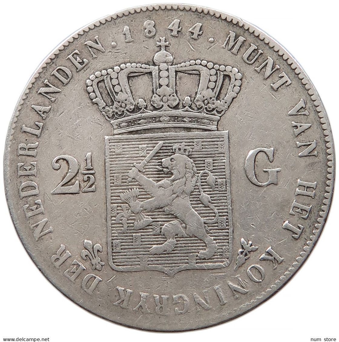 NETHERLANDS 2 1/2 GULDEN 1844 WILLEM II. 1840-1849 #t024 0397 - 1840-1849: Willem II
