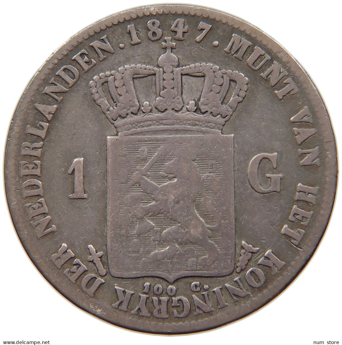 NETHERLANDS GULDEN 1847 WILLEM II. 1840-1849 #t027 0173 - 1840-1849: Willem II.