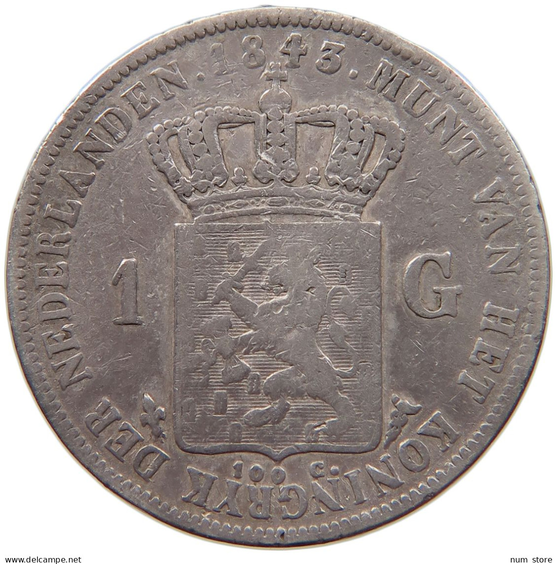 NETHERLANDS GULDEN 1843 WILLEM II. 1840-1849 #t027 0171 - 1840-1849: Willem II